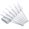 A bundle of white reusable plastic cake dowels for layered cakes arranged diagonally.