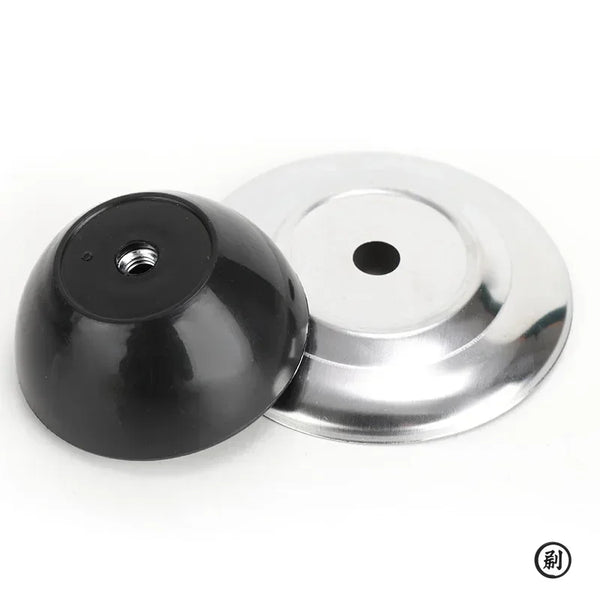 A set of three black and silver universal pot lid knob handles.