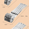 A set of three stainless steel multi-function dough cutters shown with various sizes and weights.