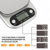 A close-up of a digital kitchen scale displaying a weight measurement, showing options for different units like g, oz, lb, an