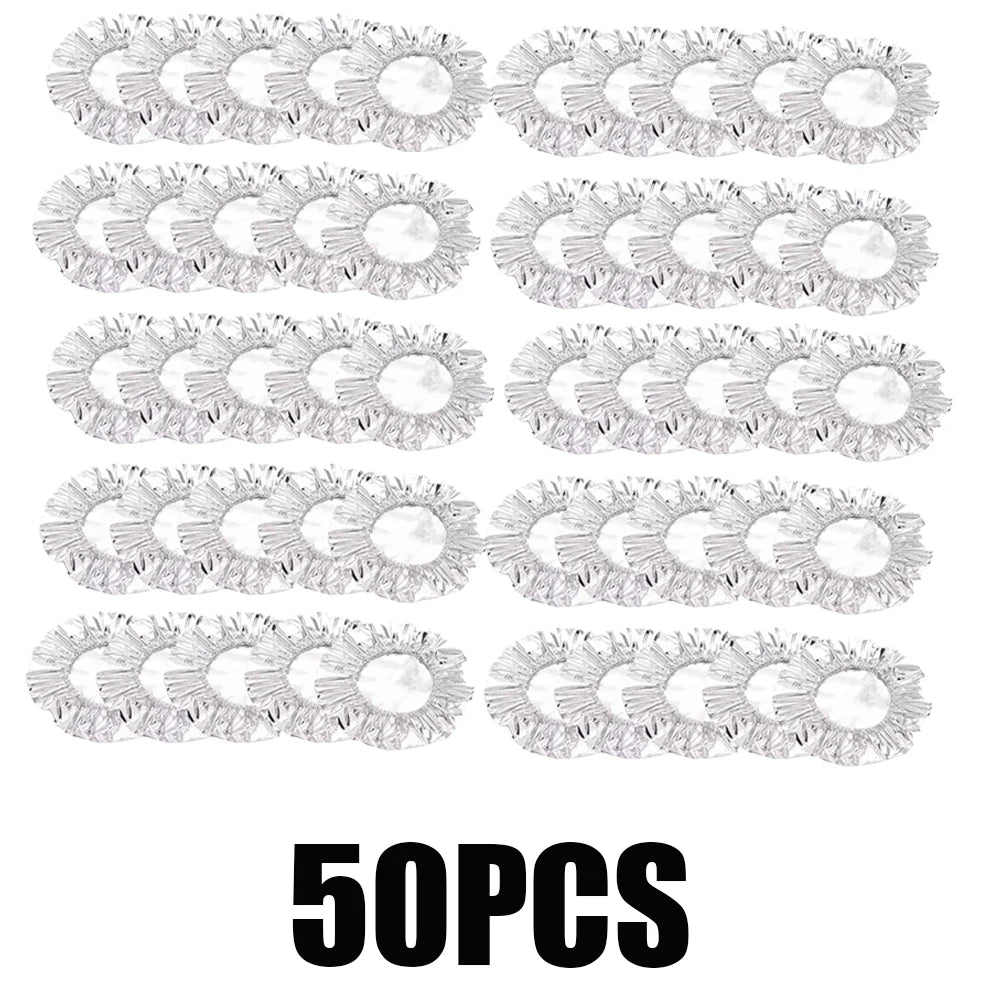Fifty reusable aluminum foil bowl covers designed for heat insulation.