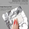 Aluminum foil nail removal wraps shown on a finger for easy nail removal