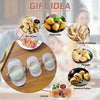 A set of dumpling and empanada press molds shown with various filled pastries like empanadas, Chinese dumplings, pierogies, a
