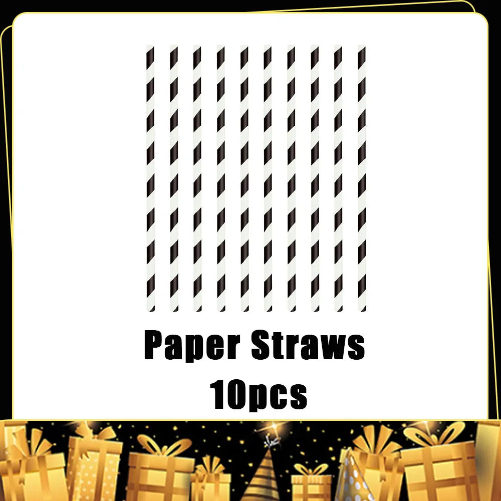 A set of ten paper straws displayed against a white background.