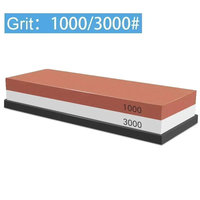 A rectangular knife sharpening stone set showing layers labeled 1000 and 3000 grit.