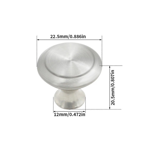 Silberner runder Schrankzuggriff mit 22,5 mm Durchmesser und 20,5 mm Höhe.