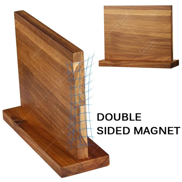 Holz-Messerblock-Organizer mit doppelseitigem Magnet für die Aufbewahrung.