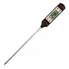 Digital meat thermometer with a black and red probe displaying a temperature of 24.8 degrees Celsius