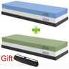A set of multi-grits knife sharpening stones, showing two different stone types with varying grit numbers.