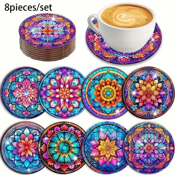 DIY Diamond Painted Coasters Set with Mandala Design