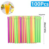 A pack of 100 reusable plastic beverage stirrers and straws in various bright colors.