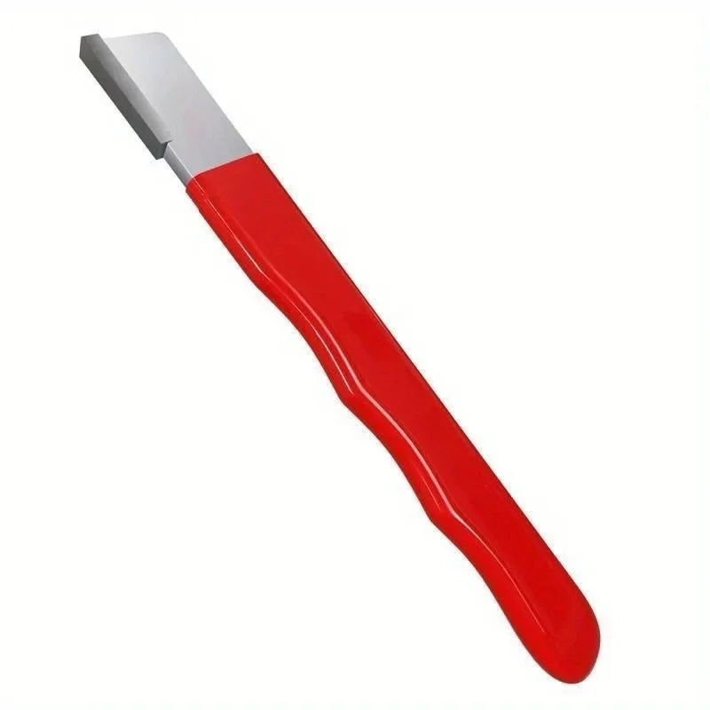 A professional ceramic knife sharpening tool with a silver blade and a red handle.