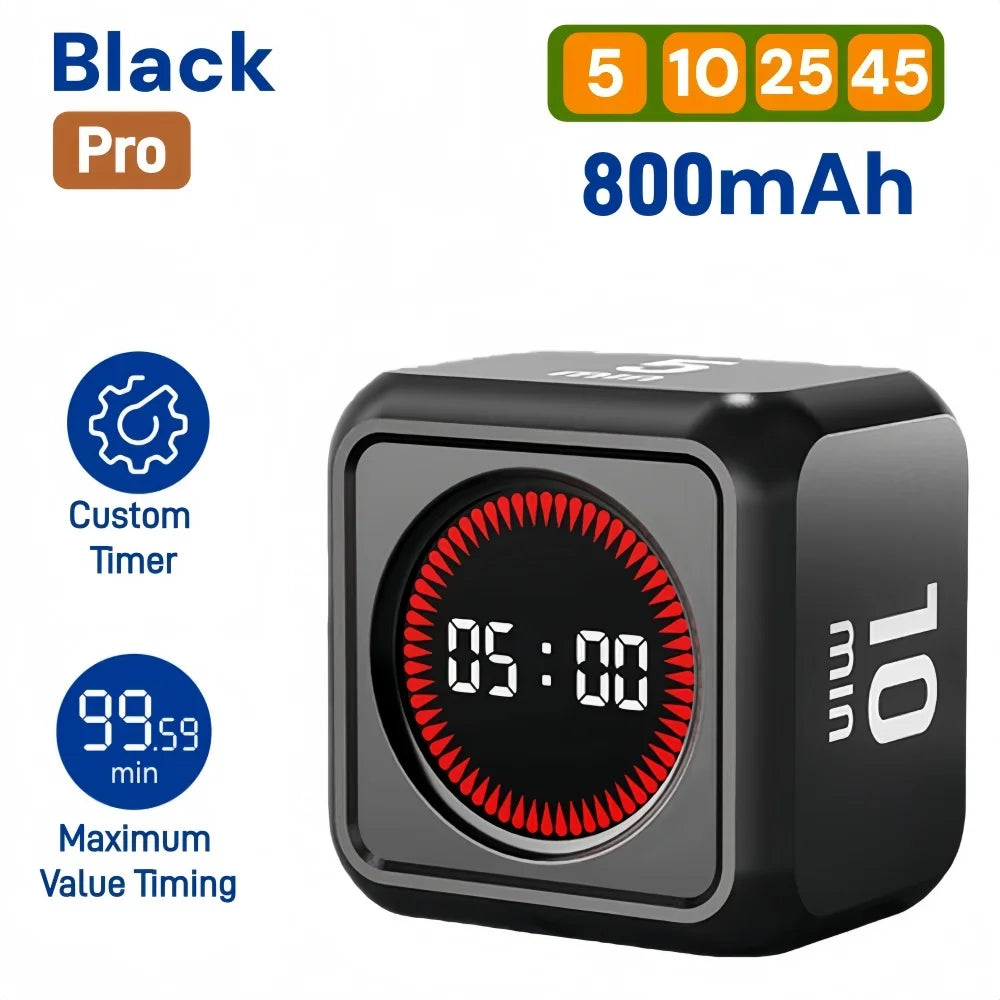 Black Pro digital timer with a 5-10-25-45 minute countdown display and 800mAh battery