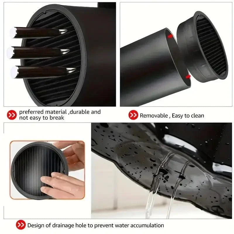 Black multi-purpose kitchen utensil storage holder with drainage holes for easy cleaning