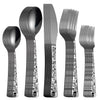A set of stainless steel cutlery featuring a skull pattern design.