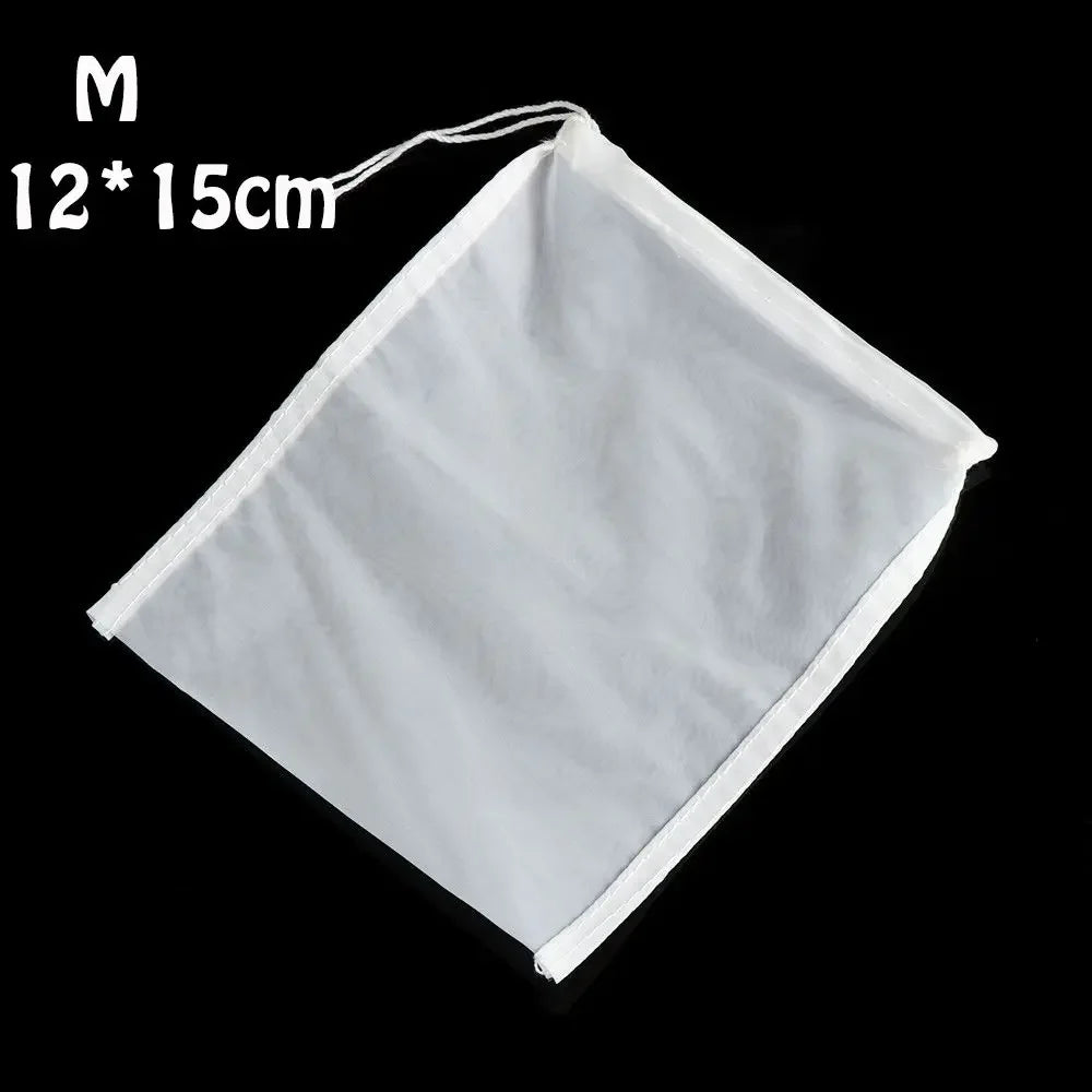 White reusable fine mesh food strainer colander with a string for hanging