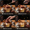 A four-step process showing how to use a whiskey flavor infuser kit with wood chips, including choosing, igniting, covering a