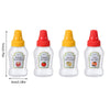 Set of four mini squeeze condiment bottles for lunchboxes and travel in various colors and flavors