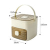 A white reusable grid ice cube mold set with a clear lid and a wooden base.