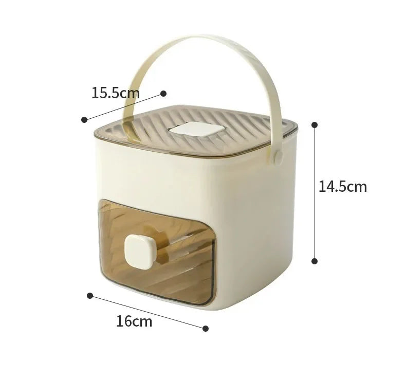 A white reusable grid ice cube mold set with a clear lid and a wooden base.