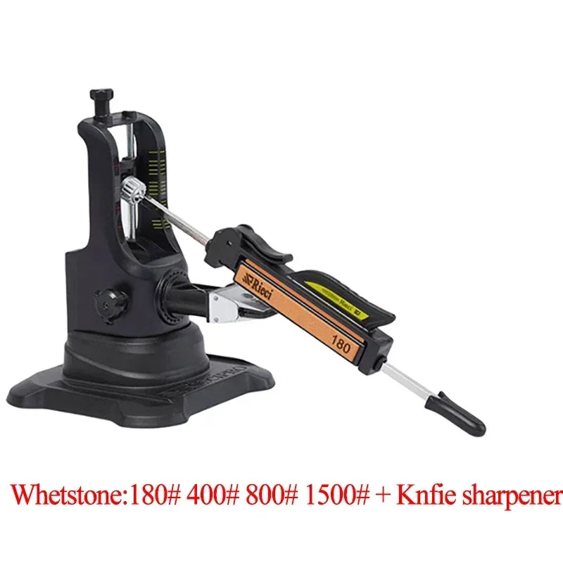A black professional diamond knife sharpener set with an 180 grit stone and a knifie sharpener.