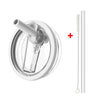 White leak-proof lid for a tumbler shown with an attached straw and a separate cleaning brush.