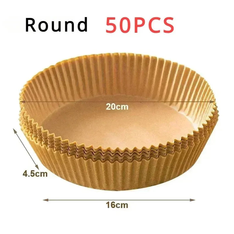Round baking liners made of silicone, tan color, showing dimensions 20cm by 16cm and a depth of 4.5cm.