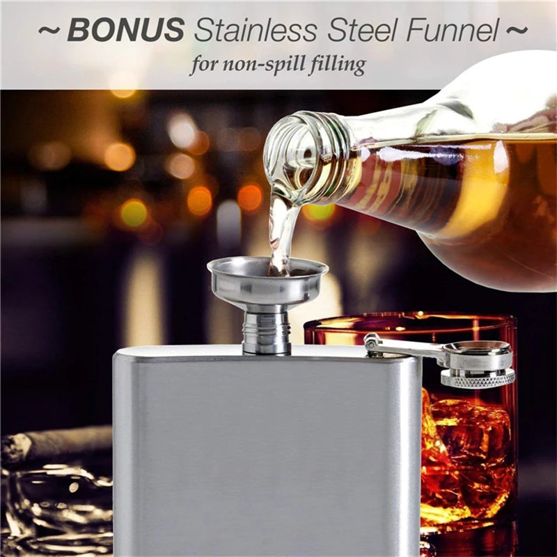 Stainless steel funnel and flask set for non-spill filling