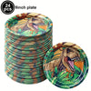 A stack of 24 dinosaur-themed plates and one individual plate featuring a realistic dinosaur illustration.