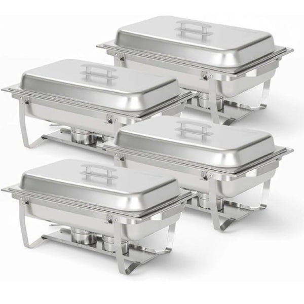 Set professioneller Edelstahl-Küchen und Servierteller.