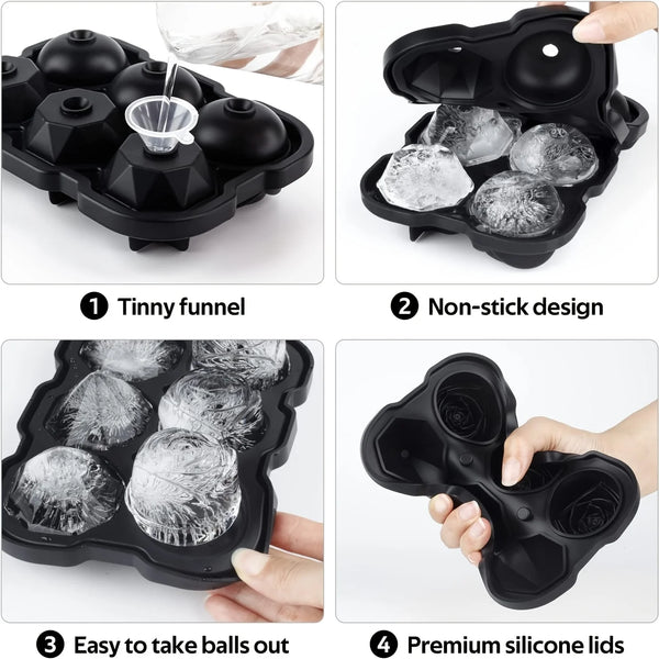 Set schwarze Silikon-Eiswürfelformen mit Tinny-Trichter-Design und Antihaft-Eigenschaften