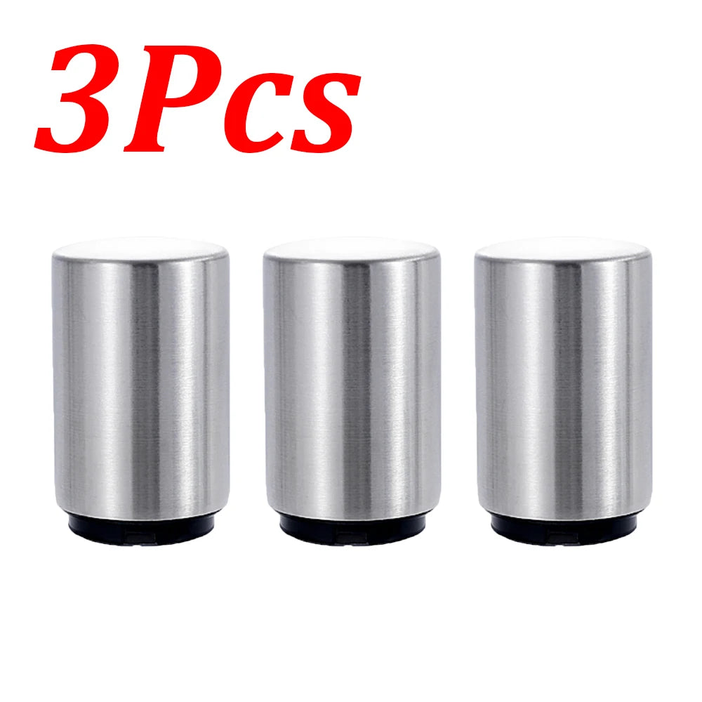 Three stainless steel automatic bottle opener cylinders.