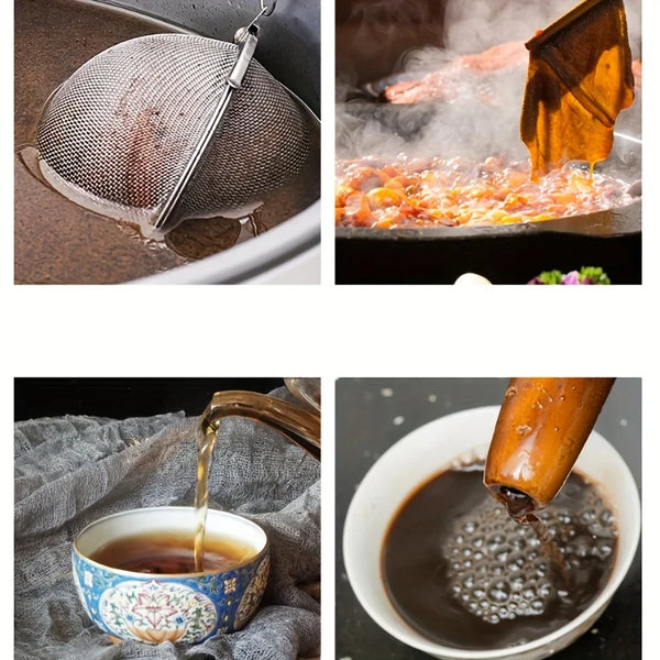 Stainless steel filter ball used to strain liquid from tea or soup.