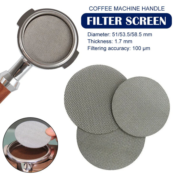 A coffee machine handle filter screen and replacement filter plates for precision coffee filters