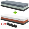 A set of multi-grits knife sharpening stones, including a flat stone with grits 240 and 400, and a larger stone with grits 15