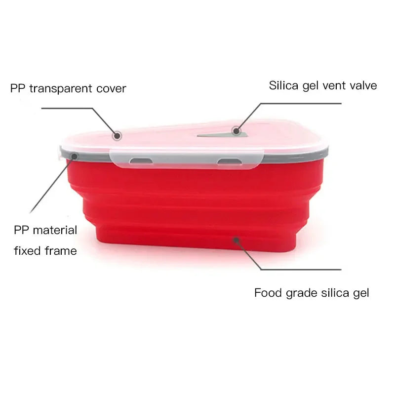 Red silicone food grade storage box with a transparent cover and silica gel vent valve