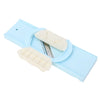 Light blue multi-functional vegetable slicer and grater set with plastic handles