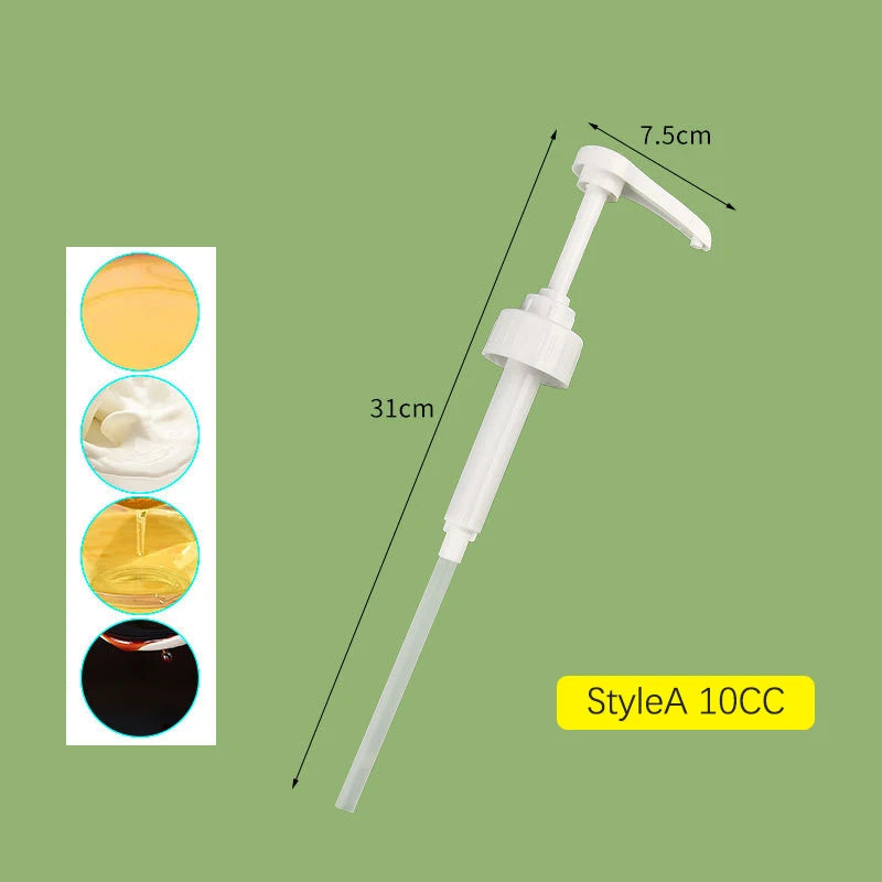 A white precision syrup dispenser pump with a 7.5cm nozzle and 31cm length.