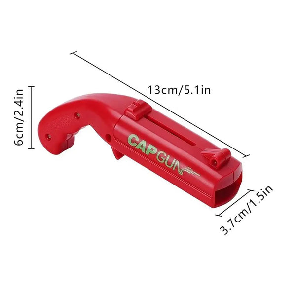 Roter Flaschenverschlussöffner mit Maßen 13 cm/5,1 Zoll und 6 cm/2,4 Zoll.