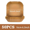 A brown disposable non-stick baking mat with a square shape, measuring 16cm or 6.3 inches.