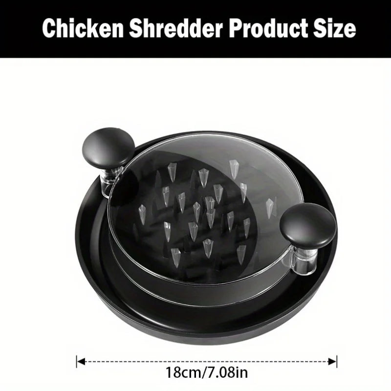 A black manual rotating meat shredder product shown with its size dimension.