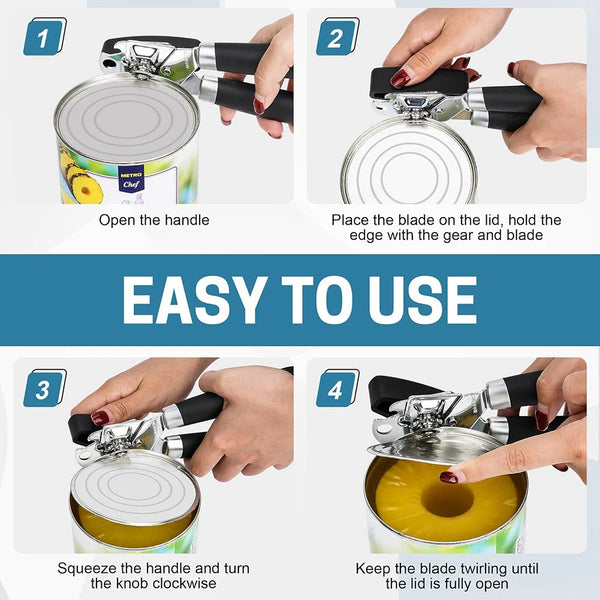 Schritt-für-Schritt-Anleitung zur Verwendung eines ergonomischen, schweren manuellen Öffners.