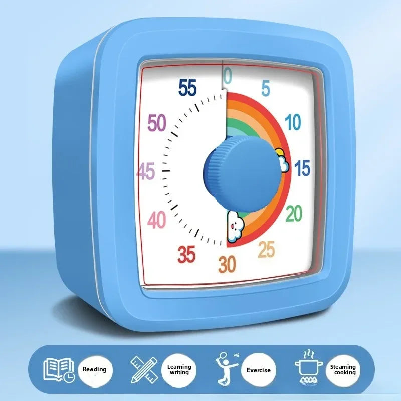 A blue silent visual countdown timer displaying a time measurement dial.