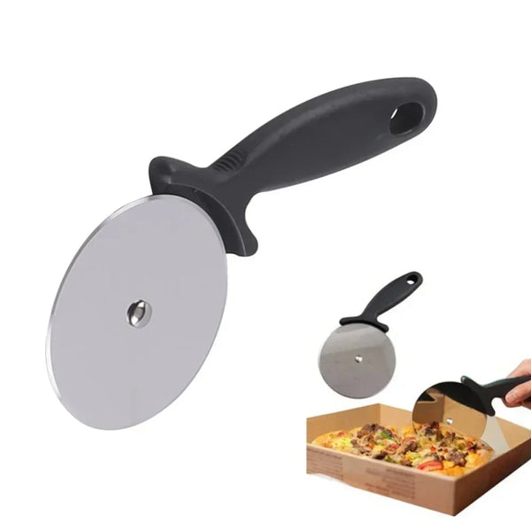 Professionelles Edelstahl-Kochmesser-Set mit schwarzem Griff und kreisförmiger Klinge.