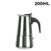 A silver Italian aluminum moka pot coffee maker with a handle and spout, shown against a white background.