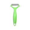A bright green multi-purpose vegetable peeler knife with a metal blade and ergonomic handle.