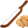 A wooden bread bow cutter with a curved blade is shown against a white background.