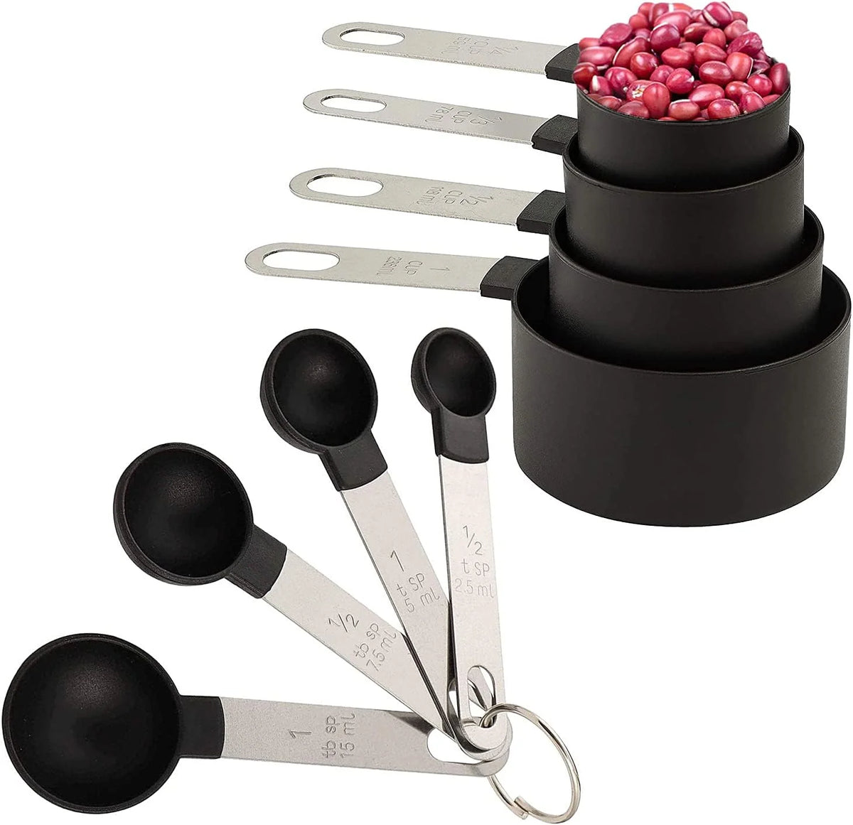 A set of precision stainless steel measuring spoons and a bowl for measuring ingredients.