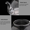 Close-up view of a glass kettle spout and mouth showing smooth, heat resistant borosilicate glass for elegant tea brewing.