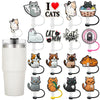 A set of silicone straw covers featuring various cat designs for cups.